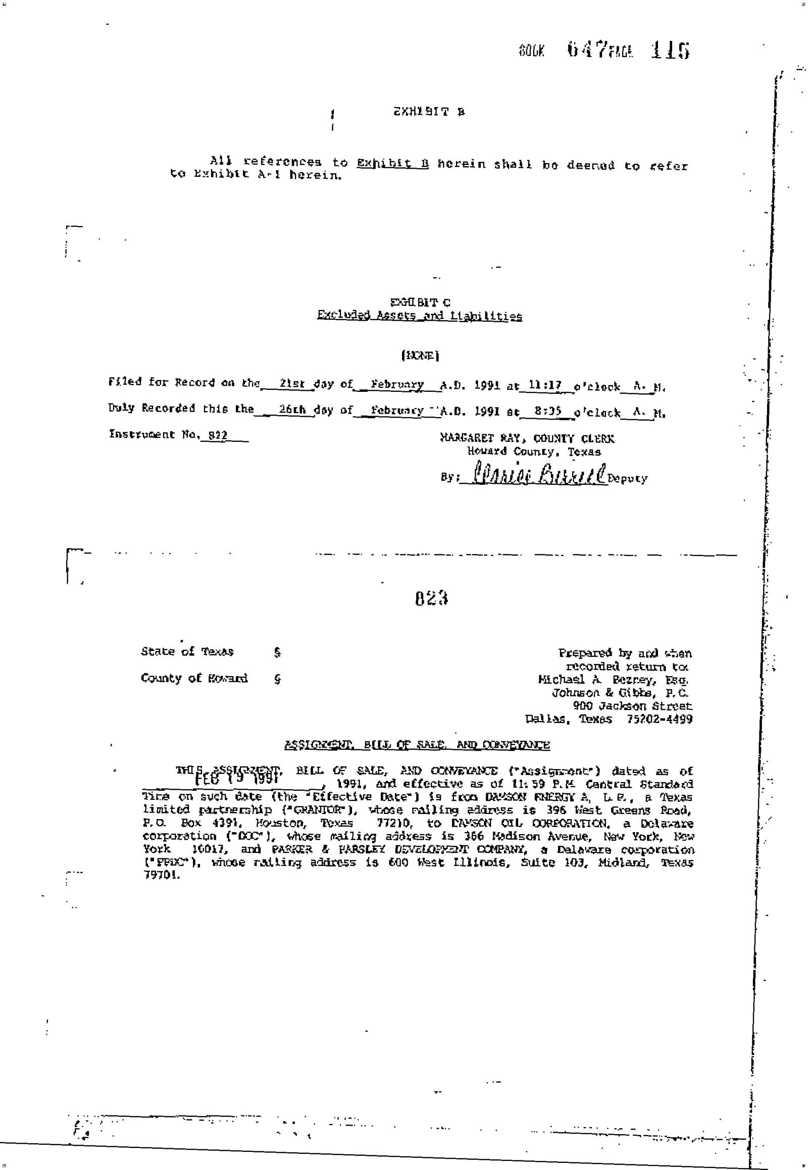 Damson Oil Corp - Recorded Dr Vol: 647 Pg: 115; Assignment (Doc #DOCC00000823-DR-647-115)